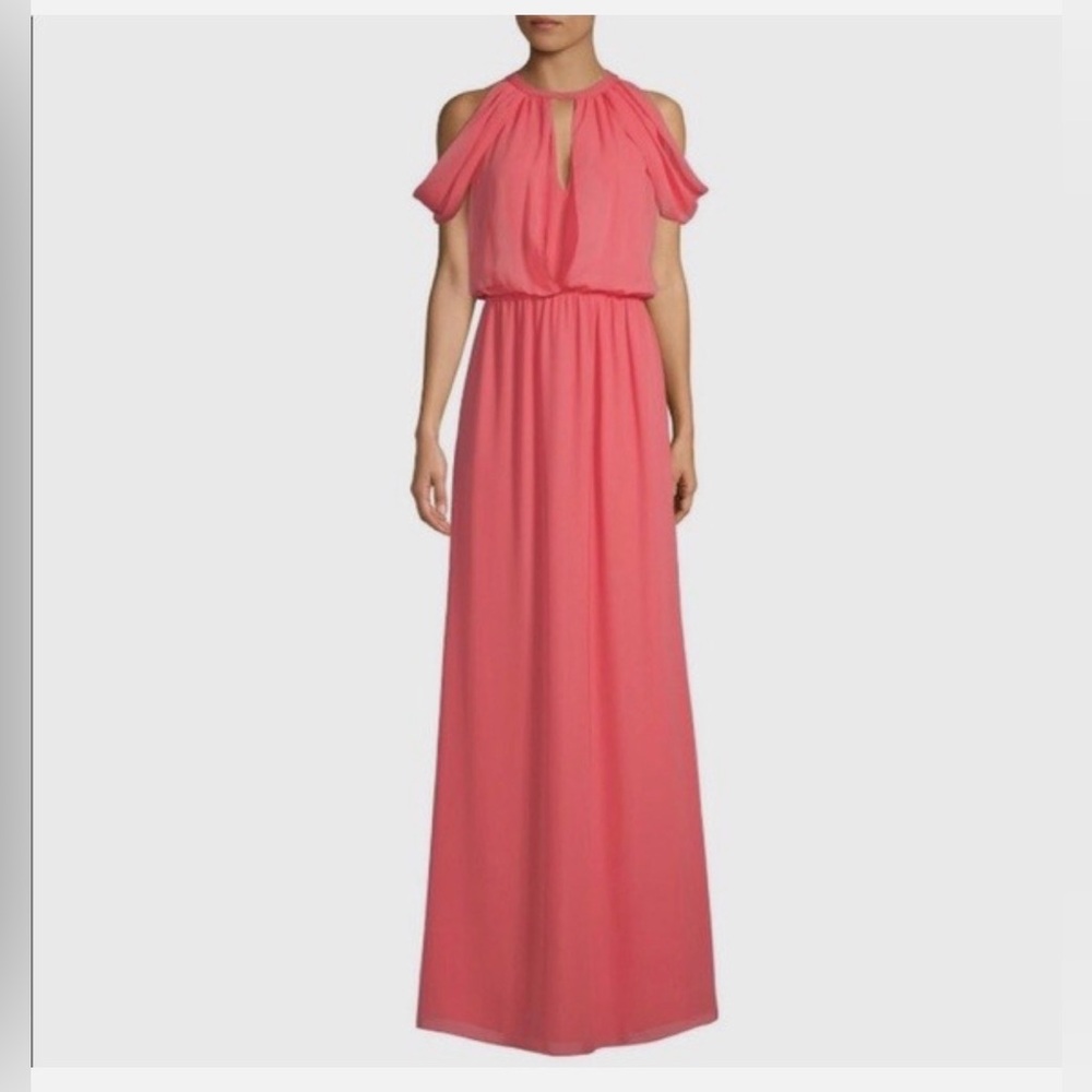 Parker Black Label Marcy Dress Sz 4 Calypso Coral Chiffon Breezy Flowing Gown